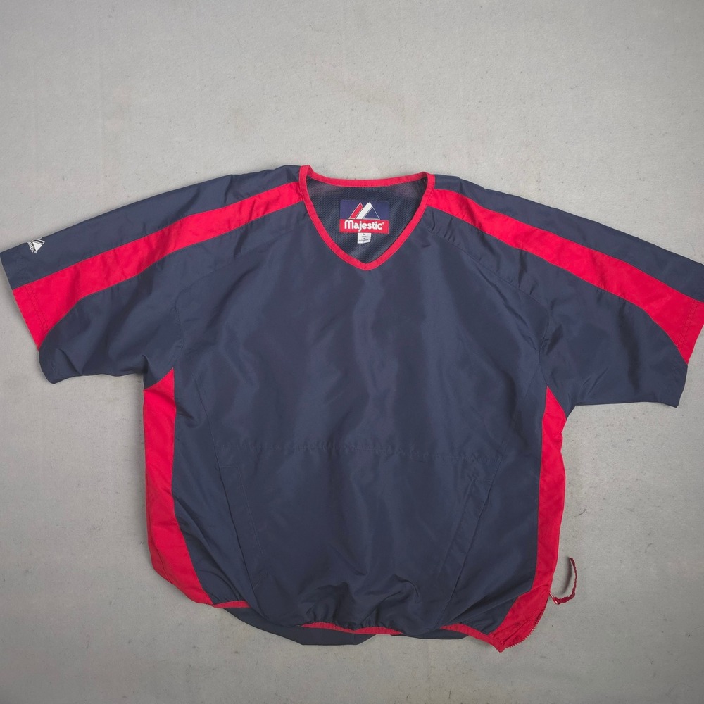 Majestic Men‎ Baseball Pullover Jacket Navy Red Short Sleeve V Neck Size M
